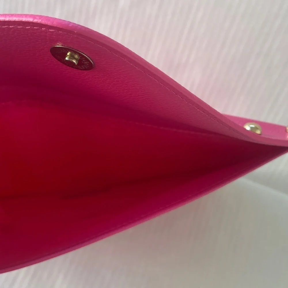 Juicy Couture Envelope Clutch Bag Bright Barbie Pink Gold Studs NWOT